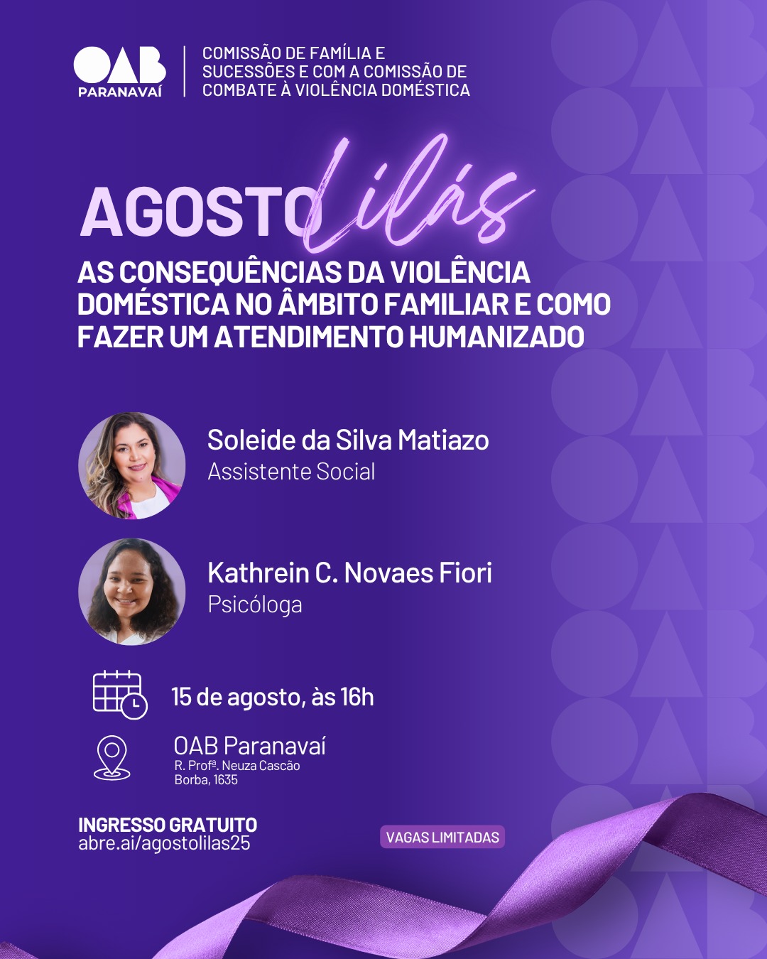 Reunião irá debater o tema Agosto Lilás - enfrentamento à violência contra a mulher